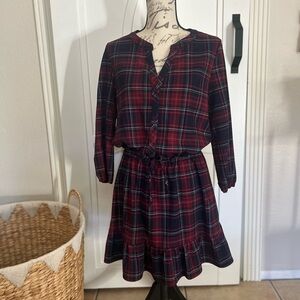 Copper Key Burgundy and Navy Plaid Button-Front Dress